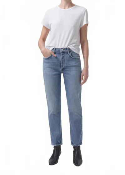 Agolde Riley High Rise Straight Leg Jeans In Quiver In Blue