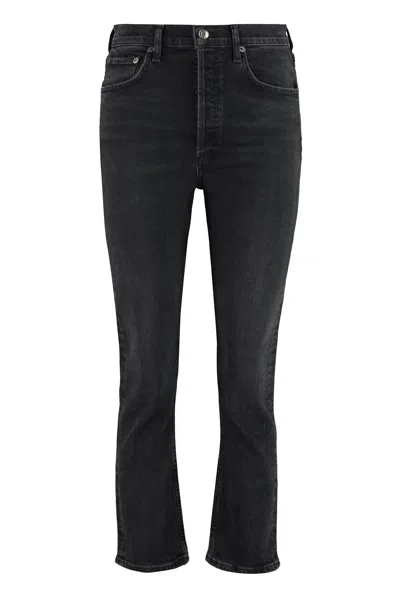 Agolde Riley Long High-rise Jeans In Nero