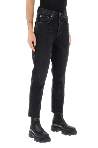 Agolde Riley High-waisted Cropped Jeans In Black