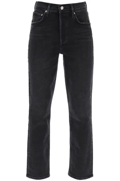 Agolde Riley High Waisted Cropped Jeans In Black