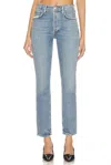 Agolde Riley Long High Rise Straight Jeans In Quiver In Blue