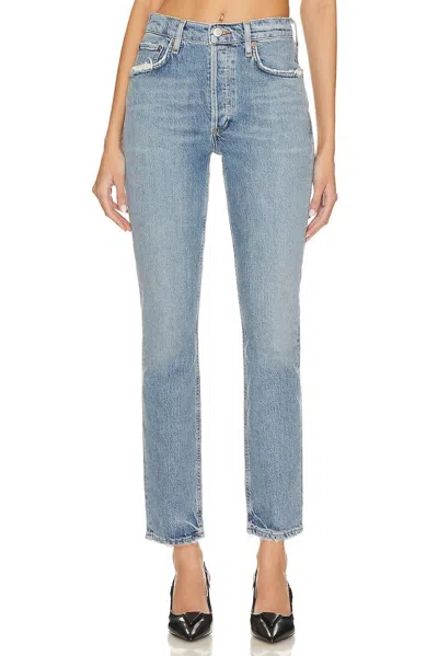 Agolde Riley Long High Rise Straight Jeans In Quiver In Blue