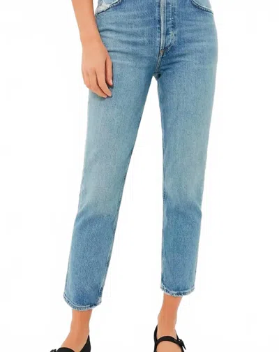 Agolde Riley Long High Rise Straight Leg Jeans In Quiver In Blue