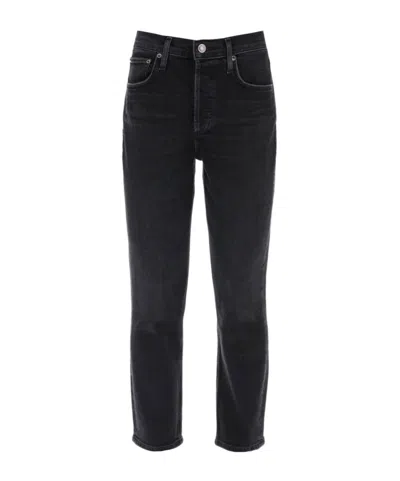 Agolde Riley Straight-leg Cropped Jeans In Black