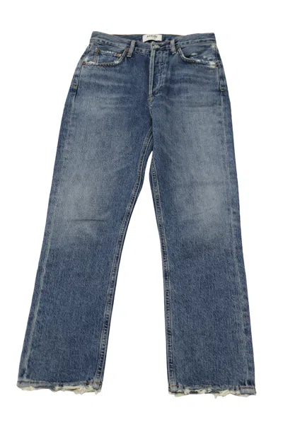Agolde Riley Straight Leg Jeans In Dark Blue Cotton