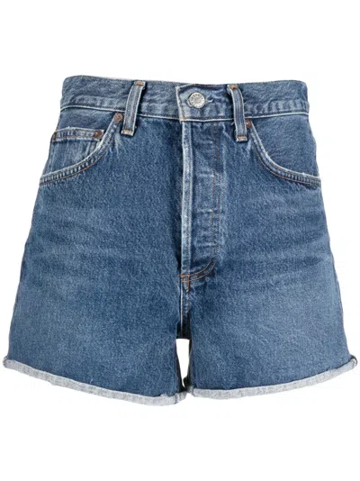 Agolde Rolled-hem Denim Shorts In Blue