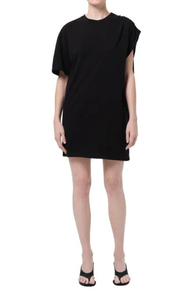 Agolde Roma Asymmetric Sleeve Organic Cotton Dress In Black