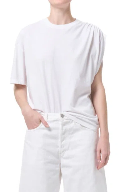 Agolde Roma Ruched Sleeve Organic Cotton T-shirt In White