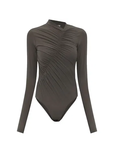 Agolde Ruched Long-sleeve Bodysuit In Grey