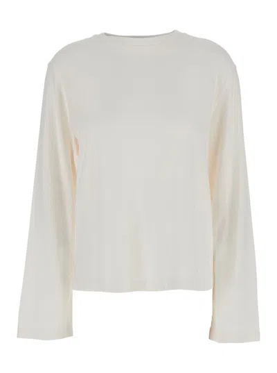 Agolde 'runa' White Crewneck T-shirt With Dropped Shoulders In Cotton Woman