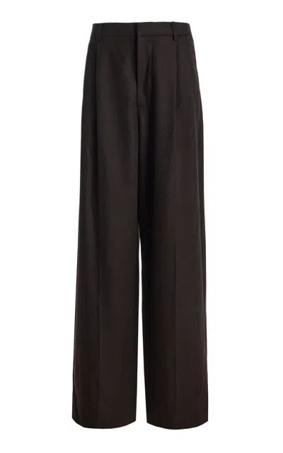 Agolde Sathia Felted Wool Wide-leg Pants In Brown