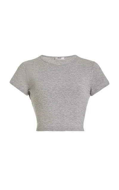 Agolde Savannah Cropped Ribbed-jersey T-shirt In Grey