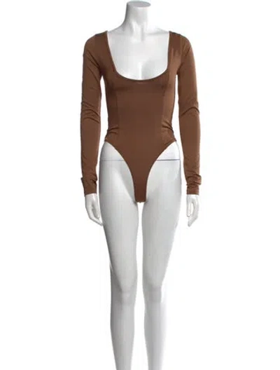 Pre-owned Agolde Scoop Neck Long Sleeve Bodysuit In Brown