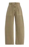 Agolde Sefton Cotton Curved-leg Pants In Khaki