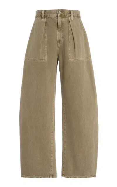 Agolde Sefton Cotton Curved-leg Pants In Khaki