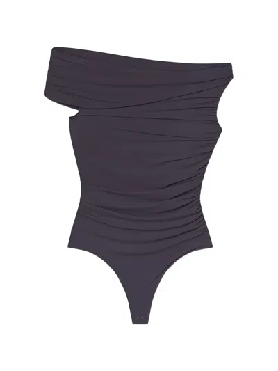 Agolde Sherilyn Draped Bodysuit In Gray