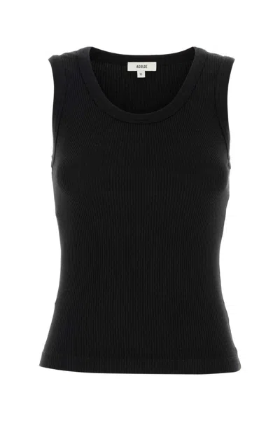 Agolde Binx Ribbed Stretch-lyocell And Organic Cotton-blend Tank In Black