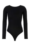 Agolde Ribbed Texture Long Sleeves Scoop Back Bodysuit In Black