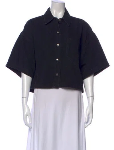 Pre-owned Agolde Short Sleeve Button-up Top In Black