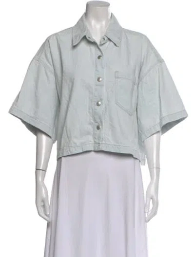 Pre-owned Agolde Short Sleeve Button-up Top In Blue