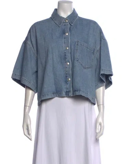 Pre-owned Agolde Short Sleeve Button-up Top In Blue