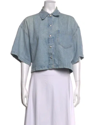Pre-owned Agolde Short Sleeve Button-up Top In Blue