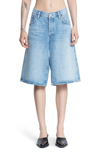 Agolde Urban Baggy Denim Shorts With Belt Loops In Blue