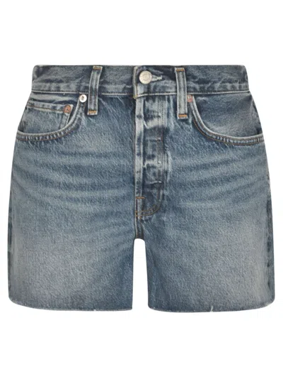 Agolde Parker Denim Fray Shorts In Blue