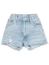 Agolde Distressed Buttoned Denim Shorts In Multicolor
