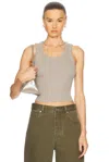 Agolde Womens Drab Shrunken Ribbed Stretch-knit Top In Drab