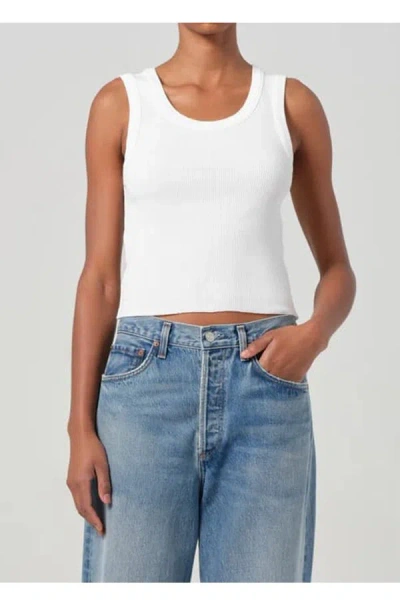 Agolde Poppy Cotton-blend Cropped Tank Top In White