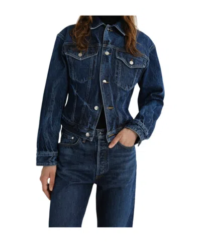 Agolde Slim-fit Denim Jacket With Dark Ink-black Marble Pattern In Multi