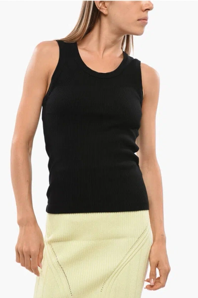 Agolde Solid Color Ribbed Poppy Top In Black