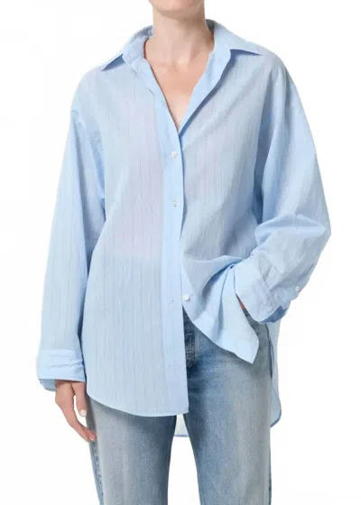 Agolde Sona Button Down Shirt In Fontana Stripe/powder Blue In Multi