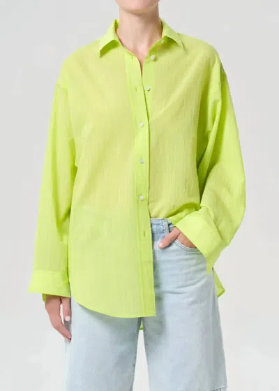 Agolde Sona Button Up Shirt In Chartreuse In Green