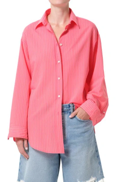 Agolde Sona Pinstripe Oversize Button-up Shirt In Pink