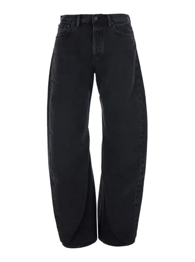 Agolde Spiral Logo Patch Back Straight-hem Jeans For Women In Black