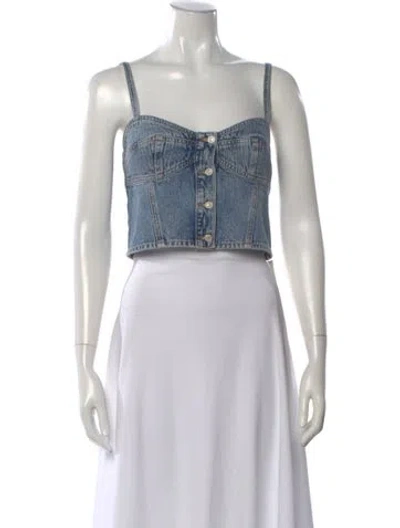 Pre-owned Agolde Square Neckline Sleeveless Crop Top In Blue