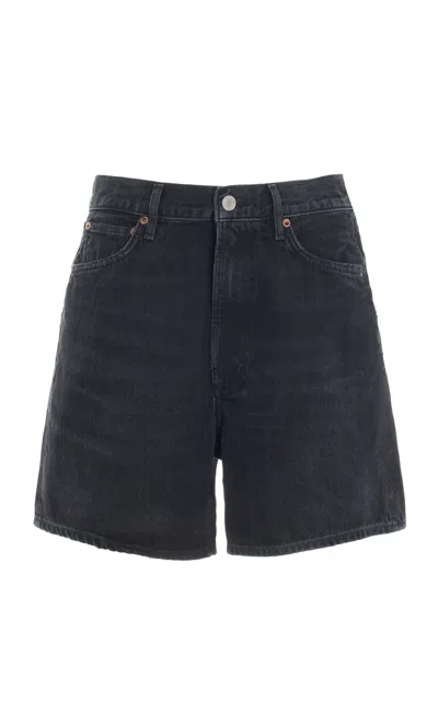 Agolde Parker Black Distressed Denim Shorts In Fallen