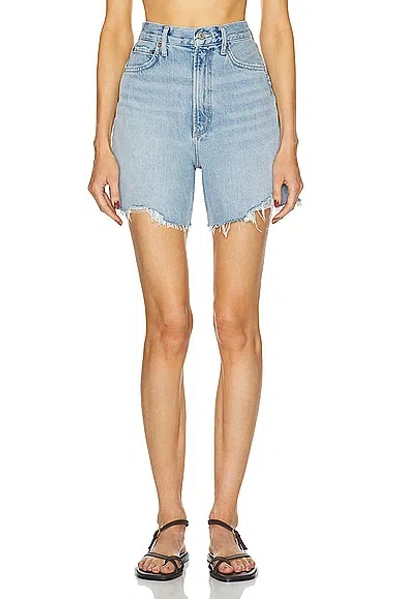 Agolde Stella Distressed Denim Shorts In Blue