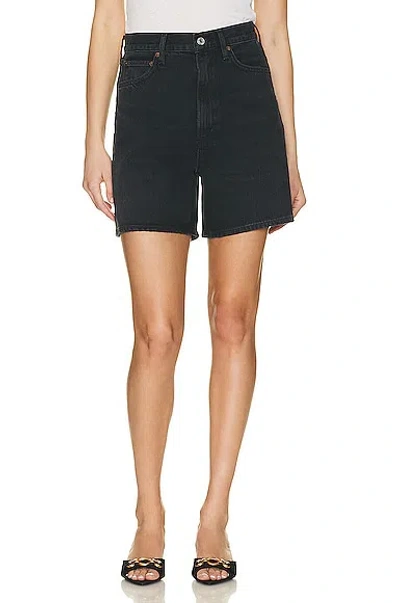 Agolde Parker Black Distressed Denim Shorts In Fallen