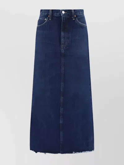 Agolde Stitched Cotton Skirt Back Slit In Blue