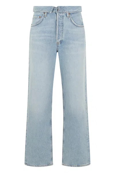 Agolde Straight Cut High Waist Jeans In Blue
