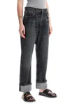 Agolde Fran High Rise Wide Leg Low Slung Cuffed Jeans In Ditch In Grey