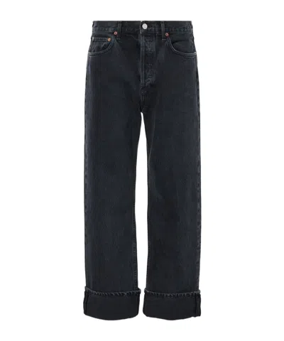 Agolde Fran Low Slung Straight Jeans In Black