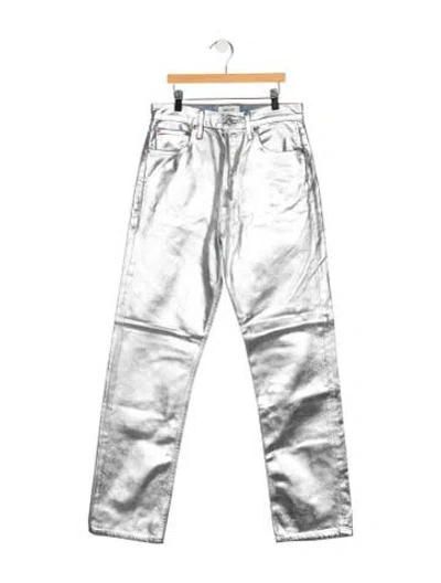 Pre-owned Agolde Straight Leg Pants In Metallic/silver