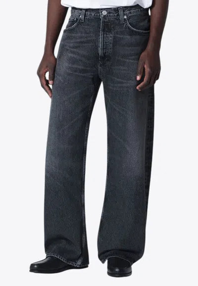 Agolde Dark Washed Black Afton Jeans In Blue