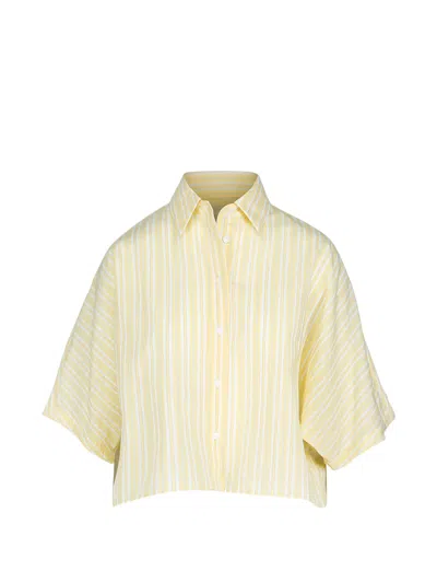 Agolde Striped Cropped Shirt In Yellow