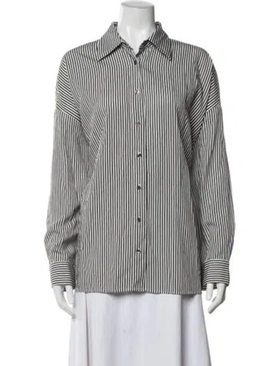 Pre-owned Agolde Striped Long Sleeve Button-up Top In White