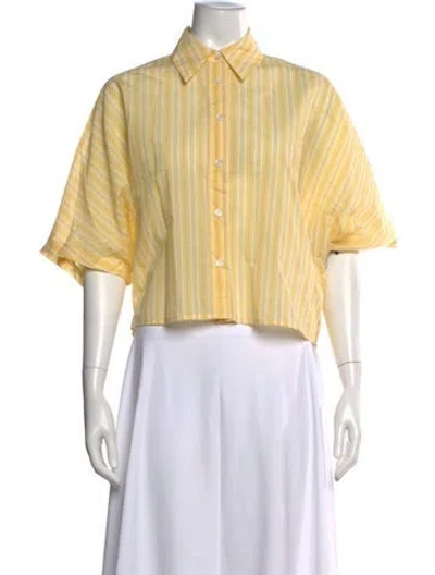 Pre-owned Agolde Striped Short Sleeve Button-up Top W/ Tags In Yellow